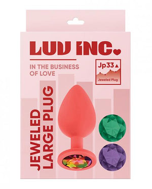 Luv Inc. Jeweled Silicone Butt Plug W/three Stones - Large Coral