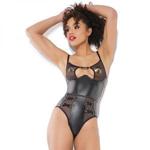 Sheer Crotchless Teddy Black Small Hanging