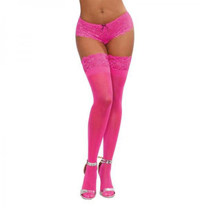 Dreamgirl Neon Pink Sheer Thigh-high Stockings With Silicone Lace Top Pink Os