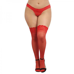 Dreamgirl Plus-size Sheer Thigh-high Stockings With Silicone Lace Top Red Queen