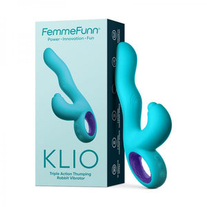 Femmefunn Klio Rechargeable Silicone Triple Action Thumping Rabbit Vibrator Turquoise