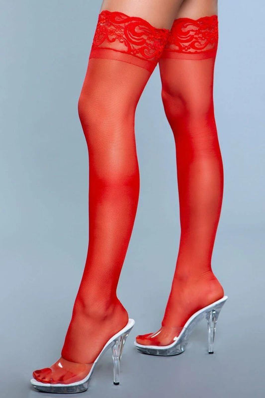 1919 Lace Over It Thigh Highs Red - Bossy Pearl