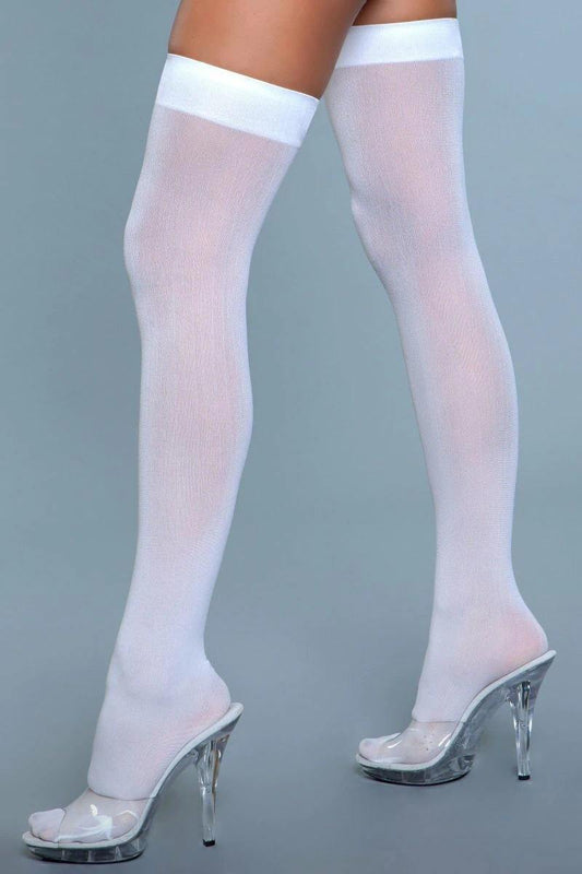 1932 Opaque Nylon Thigh Highs White - Bossy Pearl