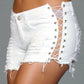 J5WT Looped In Distressed Shorts - White - Bossy Pearl