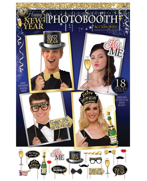 Happy New Year Photo Booth Prop Kit - Set Of 18 Pc - Bossy Pearl