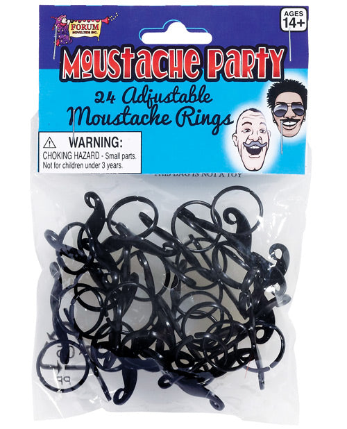 Mustache Party Adjustable Mustache Ring - Black Pack Of 24 - Bossy Pearl