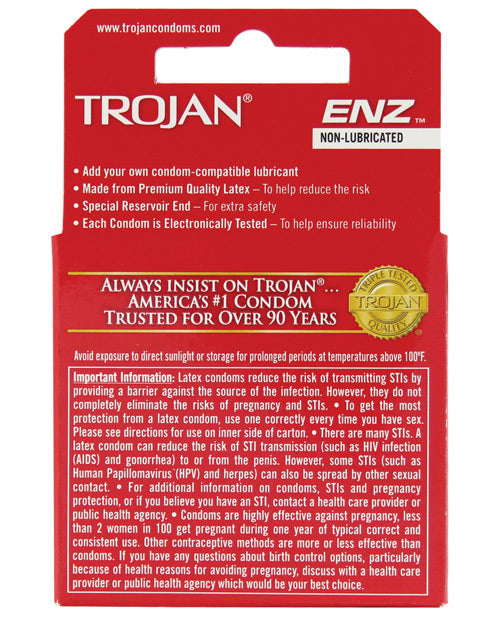 Trojan Enz Non-lubricated - Box Of 3 - Bossy Pearl