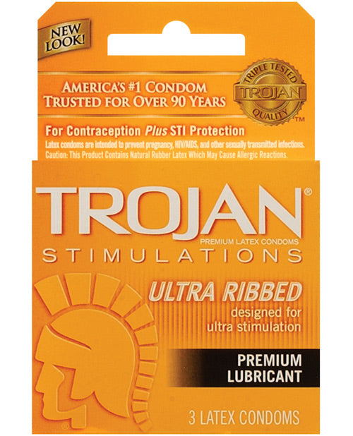 Trojan Ribbed Condoms - Box Of 3 - Bossy Pearl