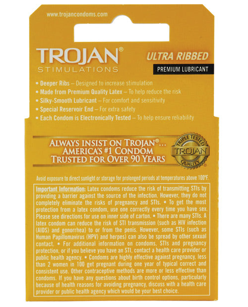 Trojan Ribbed Condoms - Box Of 3 - Bossy Pearl