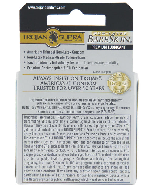 Trojan Supra Ultra-thin Polyurethane Condoms - Box Of 3 - Bossy Pearl