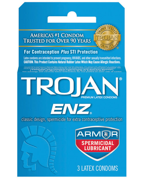 Trojan Enz Spermicidal Lubricated Condoms - Box Of 3 - Bossy Pearl