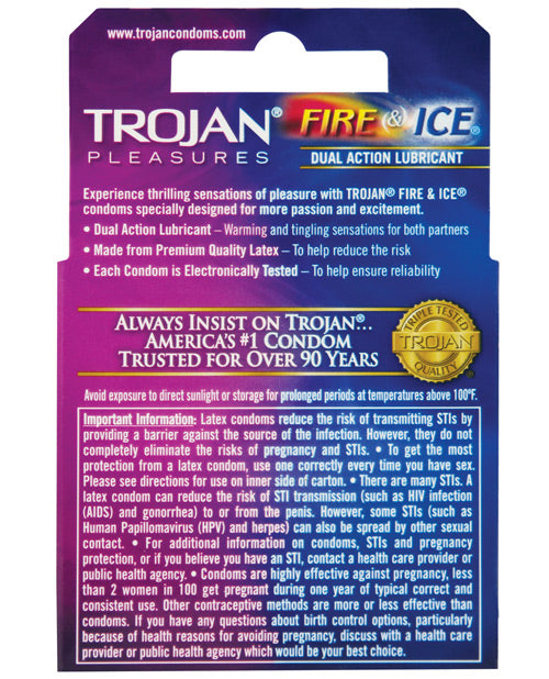 Trojan Fire & Ice Condoms - Box Of 3 - Bossy Pearl