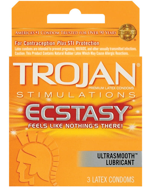 Trojan Ultra Ribbed Ecstasy Condoms - Box Of 3 - Bossy Pearl
