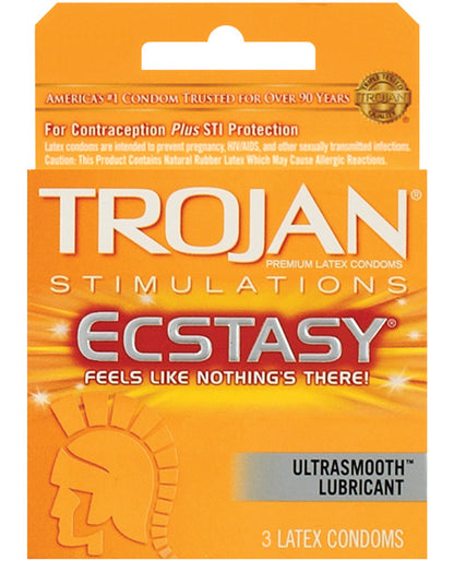 Trojan Ultra Ribbed Ecstasy Condoms - Box Of 3 - Bossy Pearl