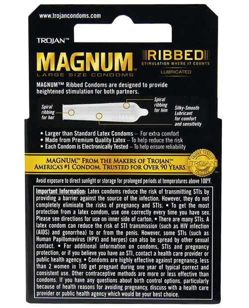 Trojan Magnum Ribbed Condoms - Bossy Pearl