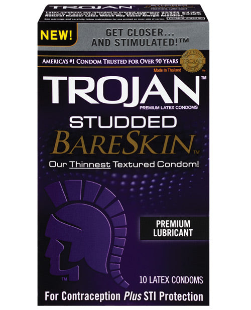 Trojan Studded Bareskin Condoms - Box Of 10 - Bossy Pearl
