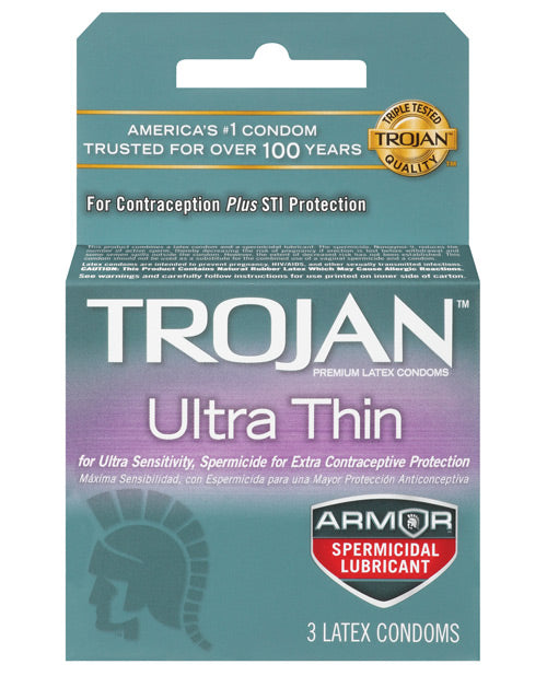 Trojan Ultra Thin Armor Spermicidal - Box Of 3 - Bossy Pearl