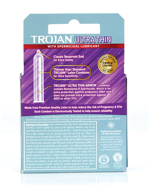 Trojan Ultra Thin Armor Spermicidal - Box Of 3 - Bossy Pearl