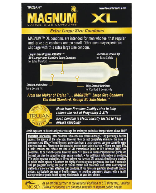 Trojan Magnum Xl Lubricated Condom - Box Of 12 - Bossy Pearl