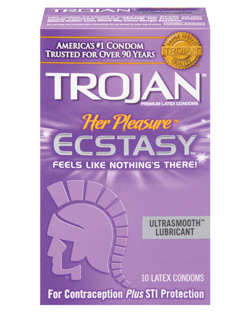 Trojan Her Pleasure Ecstasy Condoms - Box Of 10 - Bossy Pearl