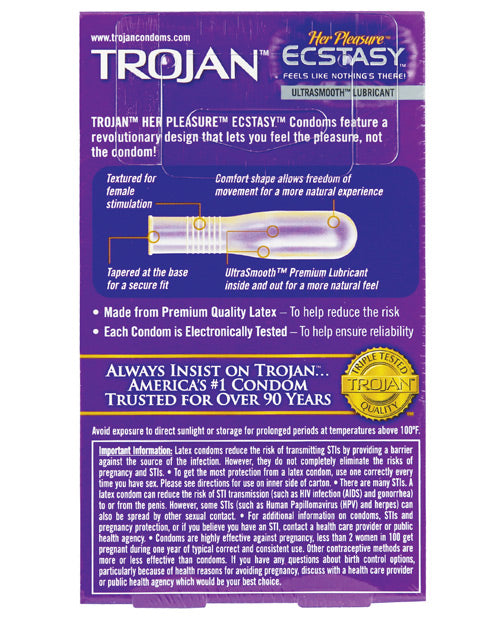 Trojan Her Pleasure Ecstasy Condoms - Box Of 10 - Bossy Pearl
