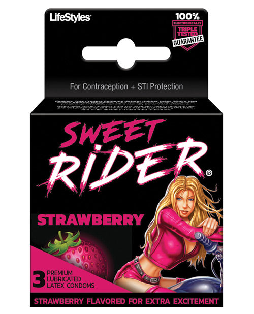 Lifestyles Sweet Rider Condoms - Strawberry Pack Of 3 - Bossy Pearl