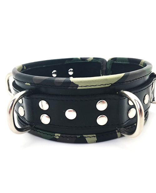 Sensual Sin Leather Five Ring Collar - Camo Piping - Bossy Pearl