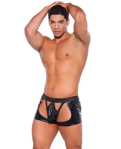 Zeus Wet Look Chaps W-thong Black O-s - Bossy Pearl