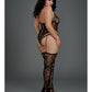 Lace Halter Neckline Teddy Bodystocking W/attached Garters & Thigh Highs - Bossy Pearl