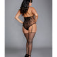 Fishnet & Lace Teddy Bodystocking W/attached Garters & Thigh Highs Black - Bossy Pearl