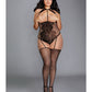 Fishnet & Lace Teddy Bodystocking W/attached Garters & Thigh Highs Black - Bossy Pearl