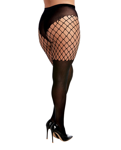 Pantyhose W-solid Knitted Panty & Thigh High Look Black Qn - Bossy Pearl
