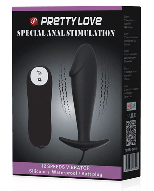 Pretty Love Vibrating Penis Shaped Butt Plug - Black - Bossy Pearl