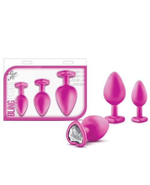 Blush Luxe Bling Plugs Training Kit - Pink W/white Gems - Bossy Pearl