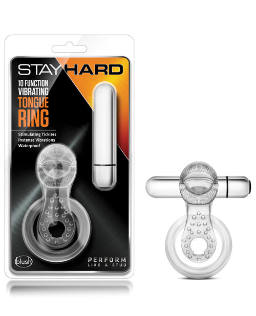 Blush Stay Hard Vibrating Tongue Ring - 10 Function Clear - Bossy Pearl