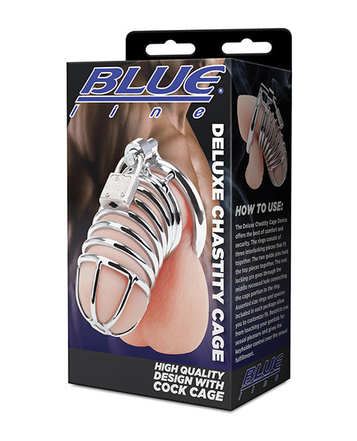 Blue Line Deluxe Chastity Cage - Silver - Bossy Pearl