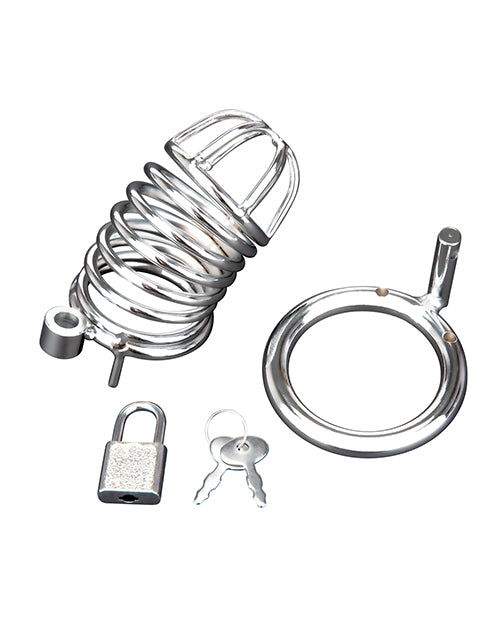 Blue Line Deluxe Chastity Cage - Silver - Bossy Pearl