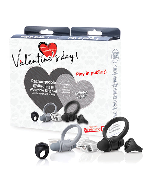 Screaming O 2020 My Secret Lover Valentine Kit Ring-ring Unit Of 2 - Grey-black - Bossy Pearl