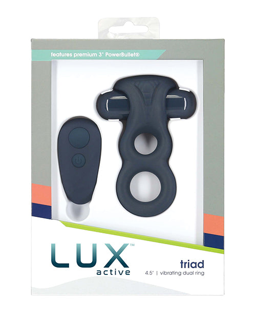 Lux Active Triad 4.5" Vibrating Dual Ring W-remote - Dark Blue - Bossy Pearl
