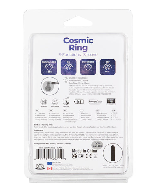 Cosmic Cock Ring W-rechargeable Bullet - 9 Functions Black