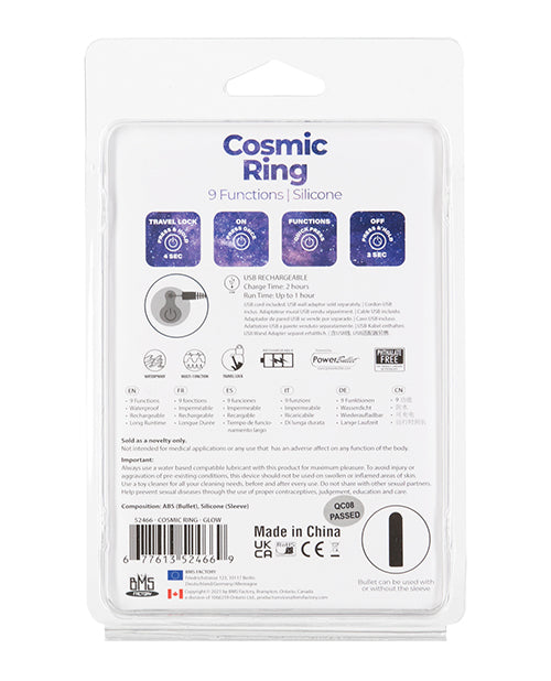 Cosmic Cock Ring W-rechargeable Bullet - 9 Functions Glow In The Dark