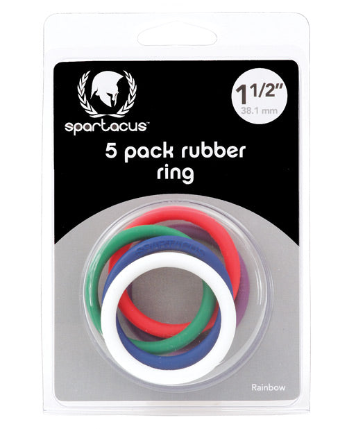 Spartacus 1.5" Rubber Cock Ring Set - Rainbow Pack Of 5 - Bossy Pearl