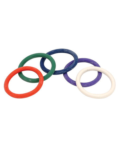 Spartacus 1.5" Rubber Cock Ring Set - Rainbow Pack Of 5 - Bossy Pearl
