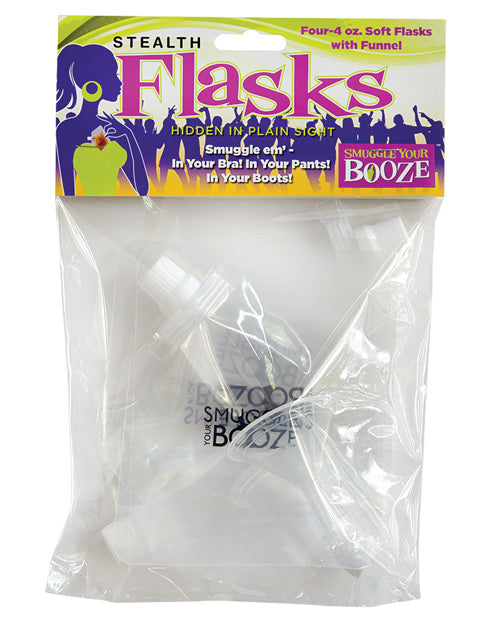 Smuggle Your Booze Soft Flasks & Funnel - 4 Oz Set Of 4 - Bossy Pearl