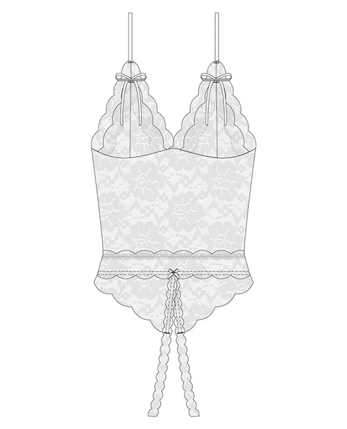 Stretch & Scallop Lace Crotchless Teddy White Os-xl - Bossy Pearl