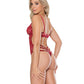 Scallop Stretch Lace Teddy W/adjustable Thong Straps Ruby