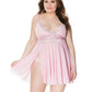 Crystal Pink Babydoll W/lightly Padded Cups & Thong Pink/silver - Bossy Pearl