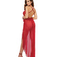 Stretch Lace Teddy & Sheer Mesh Maxi Skirt W/adjustable Straps & G-string Rouge
