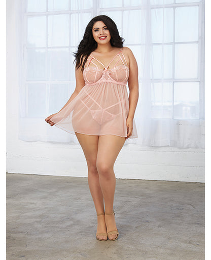 Simply Sexy Stretch Shimmer Mesh Chemise W/panty Pink Champagne - Bossy Pearl