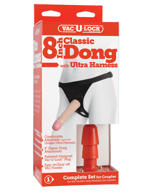 Ultra Harness 2 Set W-8" Dong & Powder - Flesh - Bossy Pearl